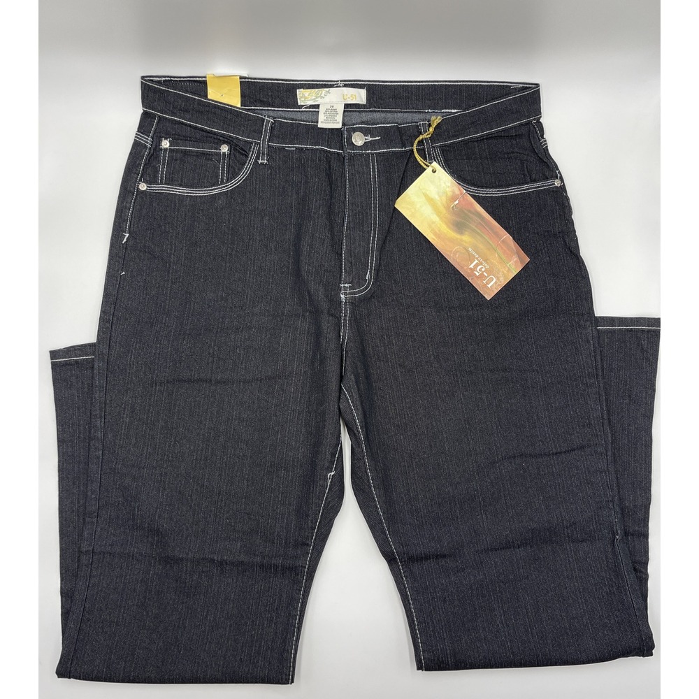 U-51 Authenticate Deluxe Denim Dark Blue/Black ‎ Jeans White Stitch Size 20 New